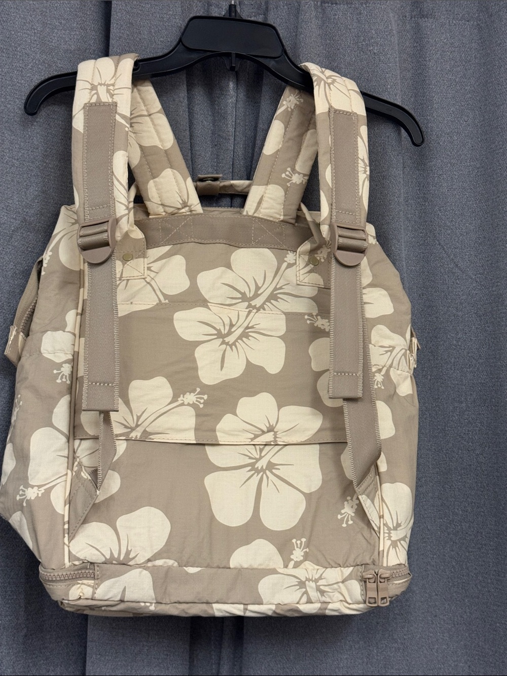 ALOHAS Beige Floral Canvas Backpack Tote with Top Handle - Picture 5 of 11